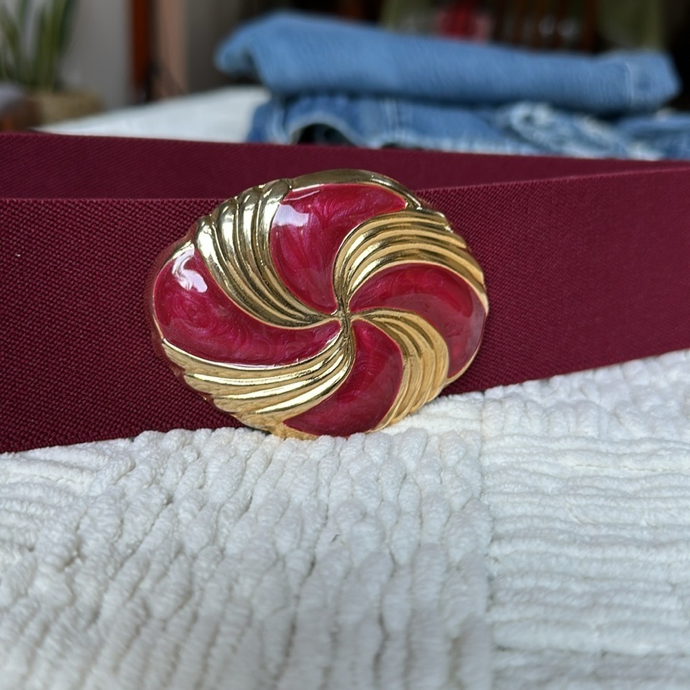 Vintage 80s Day Lor Stretch Large Buckle Belt